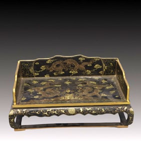 A Rare Wooden Lacquer Painted Gold Dragon Pattern Chair