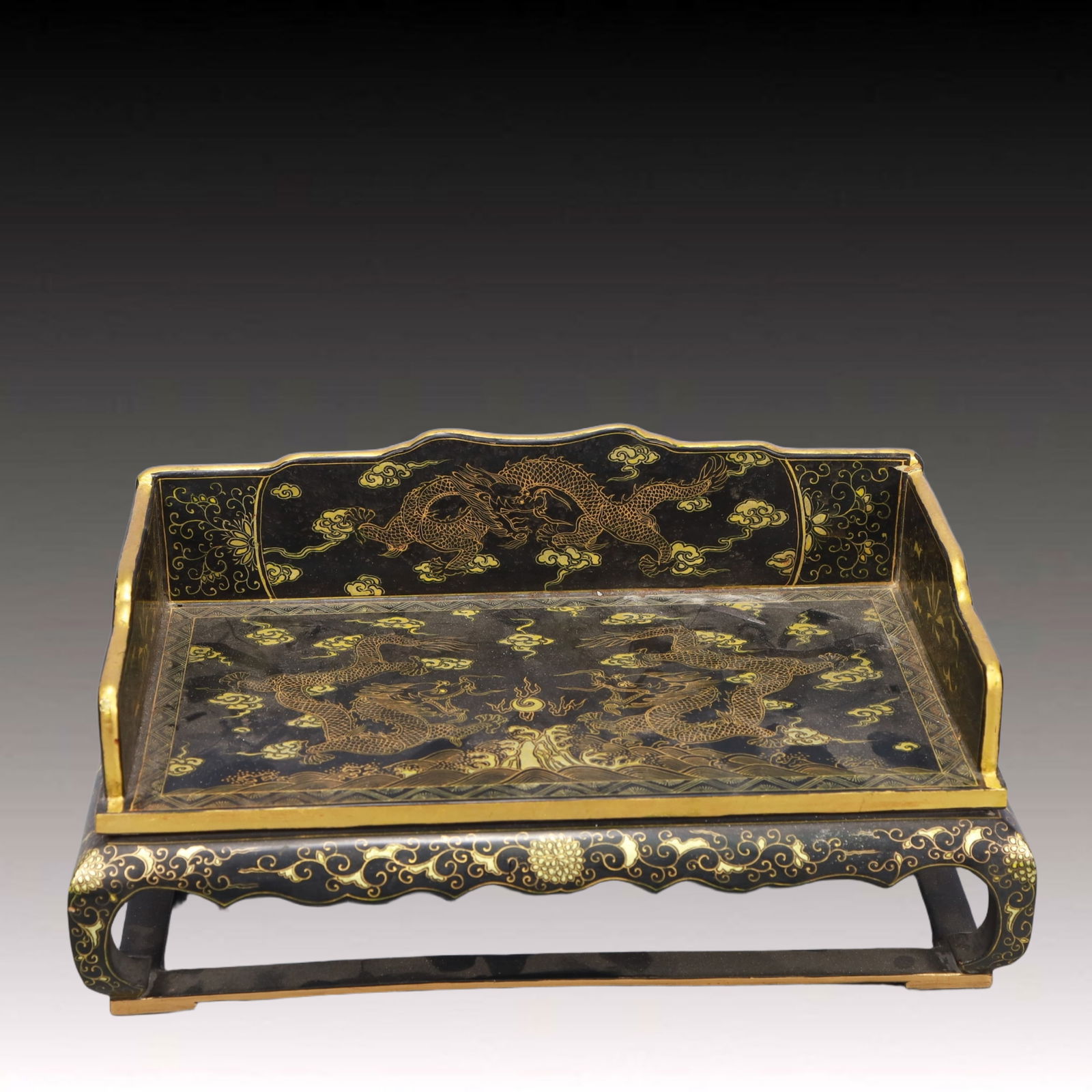 A Rare Wooden Lacquer Painted Gold Dragon Pattern Chair (1 of 6)