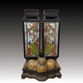 A Huge Zitanwood Flower and Bird Pattern Palace Lantern,With Poem