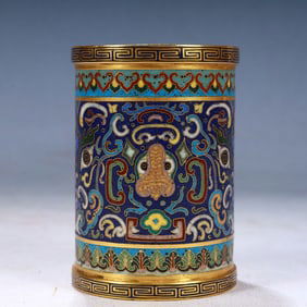 An Exquisite Cloisonne Beast-Face Pattern Brush Pot