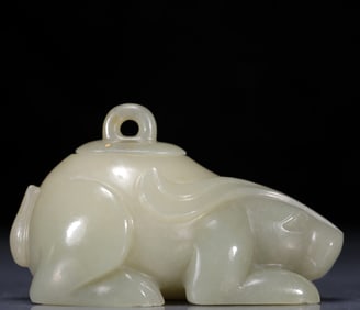 An Exquisite Greenish Jade Rabbit Water Pot