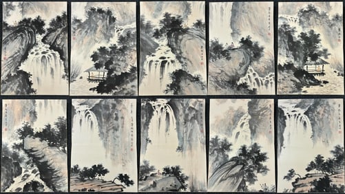 A Chinese Album Ink Painting of Landscape and Figure on Paper,Fu Baoshi