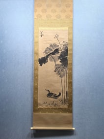 A Chinese Vertical Scroll Ink Painting of Flower and Bird on Paper,Bada Shanren