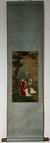 A Chinese Vertical Scroll Ink Painting of Landscape and Figure on Silk,Qian Xuan