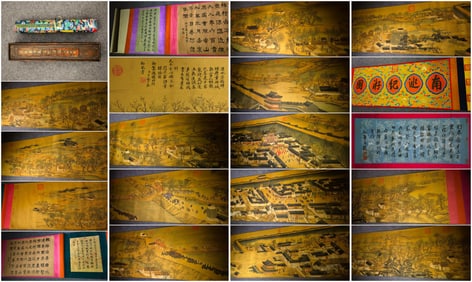 A Chinese Hand Scroll Ink Painting of Landscape and Figure on Paper,Xu Yang