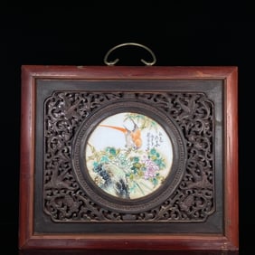 A Rare Famille-Rose Flower and Bird Pattern Hanging Panel