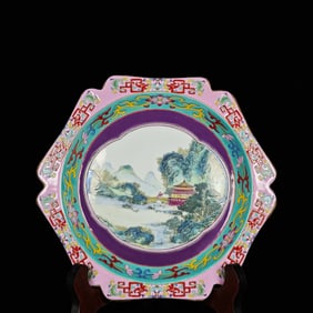 An Exquisite Enamel Painted Gold Landscape and Figure Pattern Plate