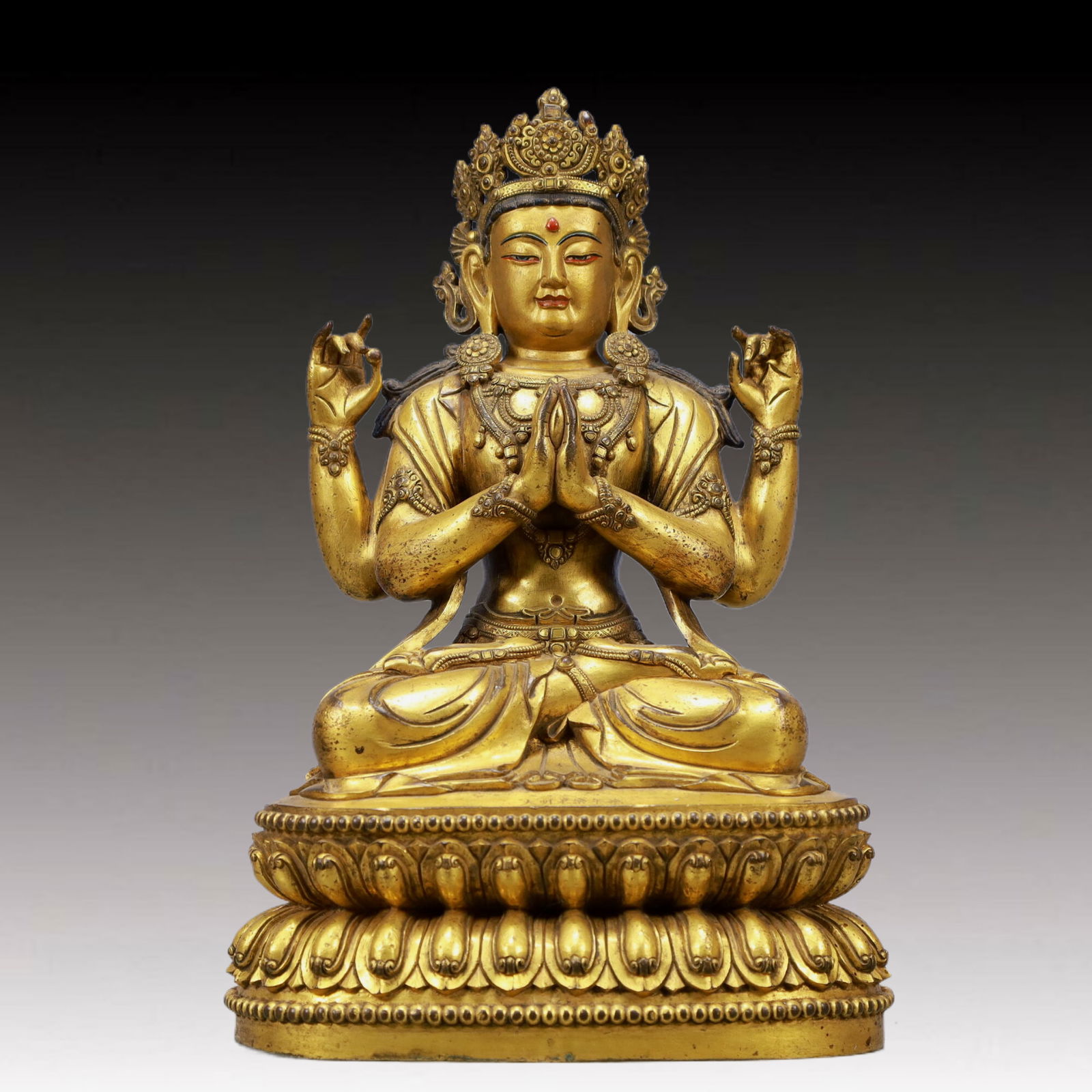 A Solemn Gilt Bronze Four-arms Statue of Avalokitesvara (1 of 10)
