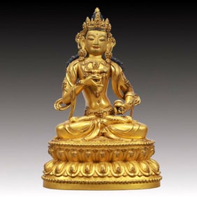 A Solemn Gilt Bronze Statue of Vajrasattva