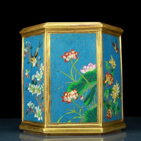 An exquisite cloisonne 'flower and bird' pattern pen holder