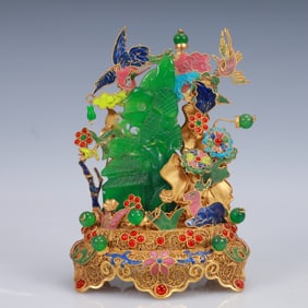 An Exquisite Filigree and Gilding Inlaid Jadeite Ornament,Inlaid Gems