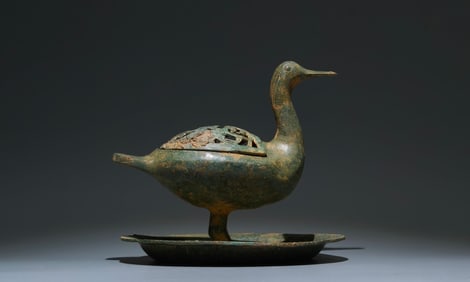 An Archaic Bronze Duck-Shaped Censer,With Inscription