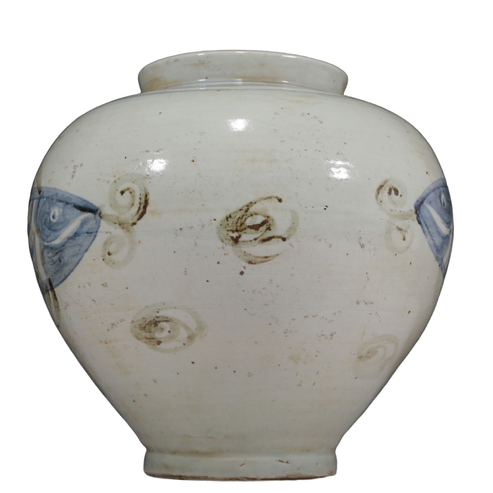An Elaborate Blue And White Copper-Red 'Fish' Korean Jar: An Elaborate Blue And White Copper-Red 'Fish' Korean Jar. Ancient South Korea, Gaoli Period. Size:11.8inx12.6in. Weight:g. 高丽时期 青花釉里红(