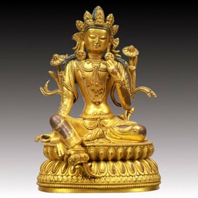 A Solemn Gilt Bronze Statue of Tara