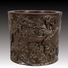 A Exquisite Zitanwood Character and Story Pattern with poem Brush Pot