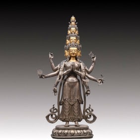 A Solemn Gilt Bronze and Silver Statue of Vajrasattva