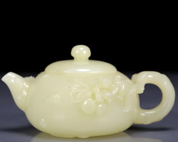 An Exquisite White Jade Flower Pattern Teapot