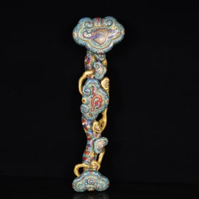An Exquisite  Cloisonne Dragon and Phoenix Pattern Ruyi