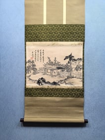 A Chinese Vertical Scroll Ink Painting of Landscape and Figure on Paper,Dong Qichang