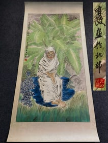 A Chinese Vertical Scroll Ink Painting of Figure on Paper,Wang Youzheng