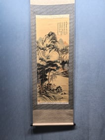 A Chinese Vertical Scroll Ink Painting of Landscape and Figure on Paper,Zhang Daqian
