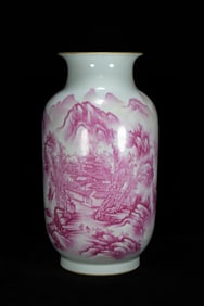 A Huge Ruby Red-Glazed Painted Gold Landscape and Figure Pattern Vase