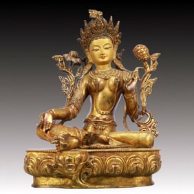 A Solemn Gilt Bronze Statue of Tara