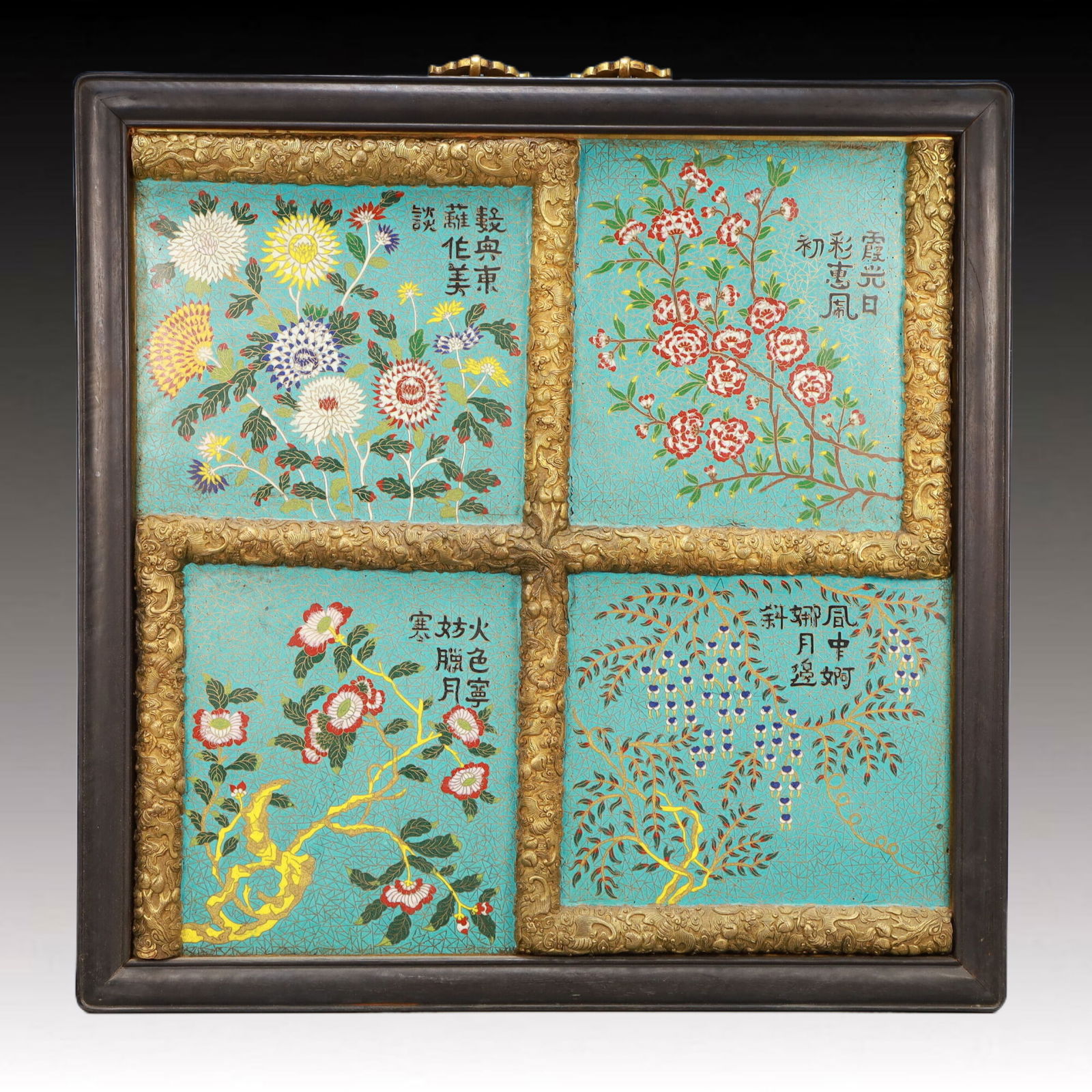 A Huge Cloisonne Flower Pattern Hanging Panel: A Huge Cloisonne Flower Pattern Hanging Panel,Qing Dynasty,China,Size:24inx1.2in,Weight:950g 景泰蓝花卉纹挂屏,中国清代