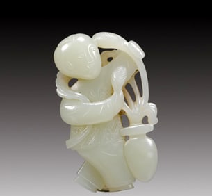 An Exquisite Greenish Jade Figure Ornament
