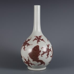 A Rare Underglaze-Red Fish and Algae Pattern Vase