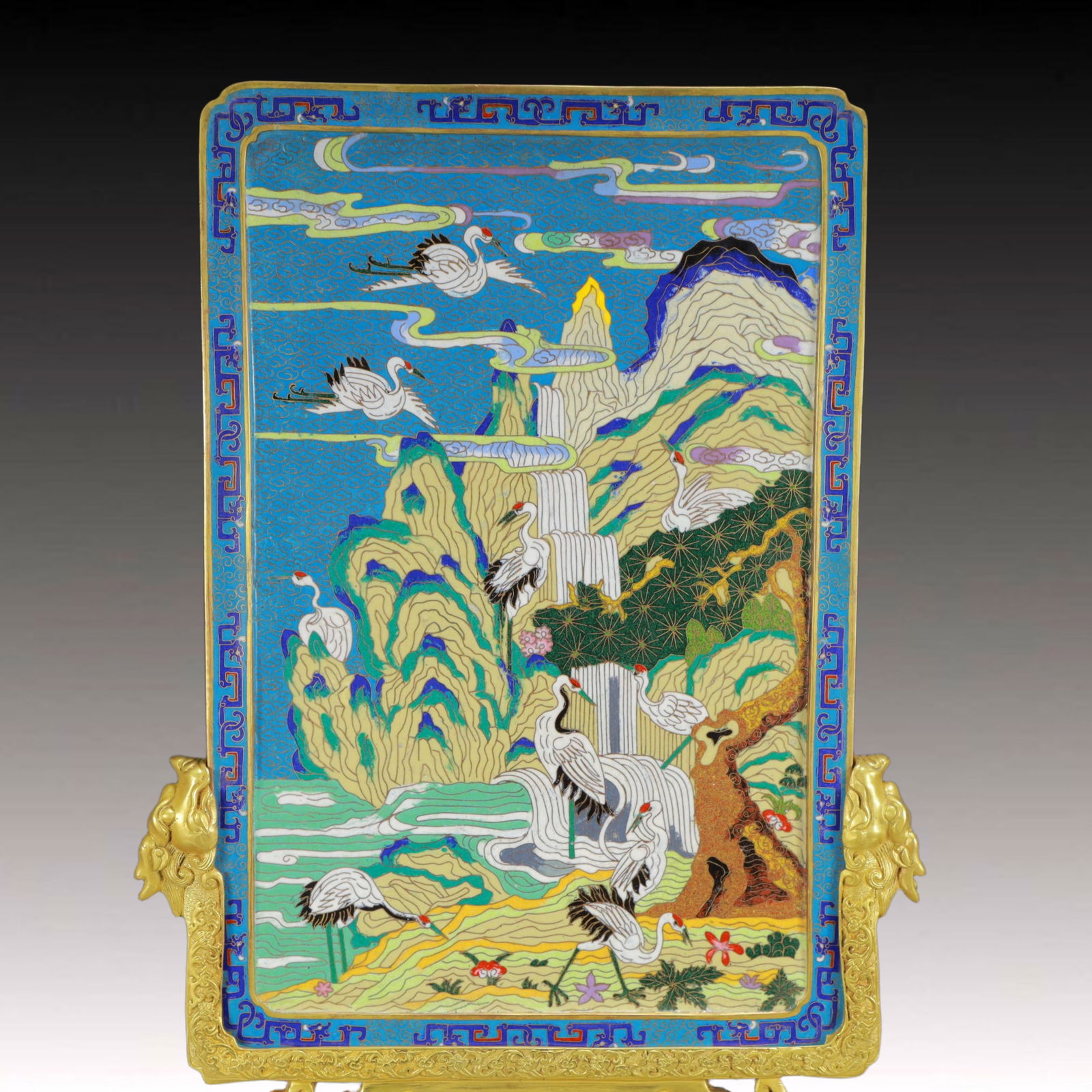 A Rare Cloisonne Pine and Crane Pattern Table Screen - 2