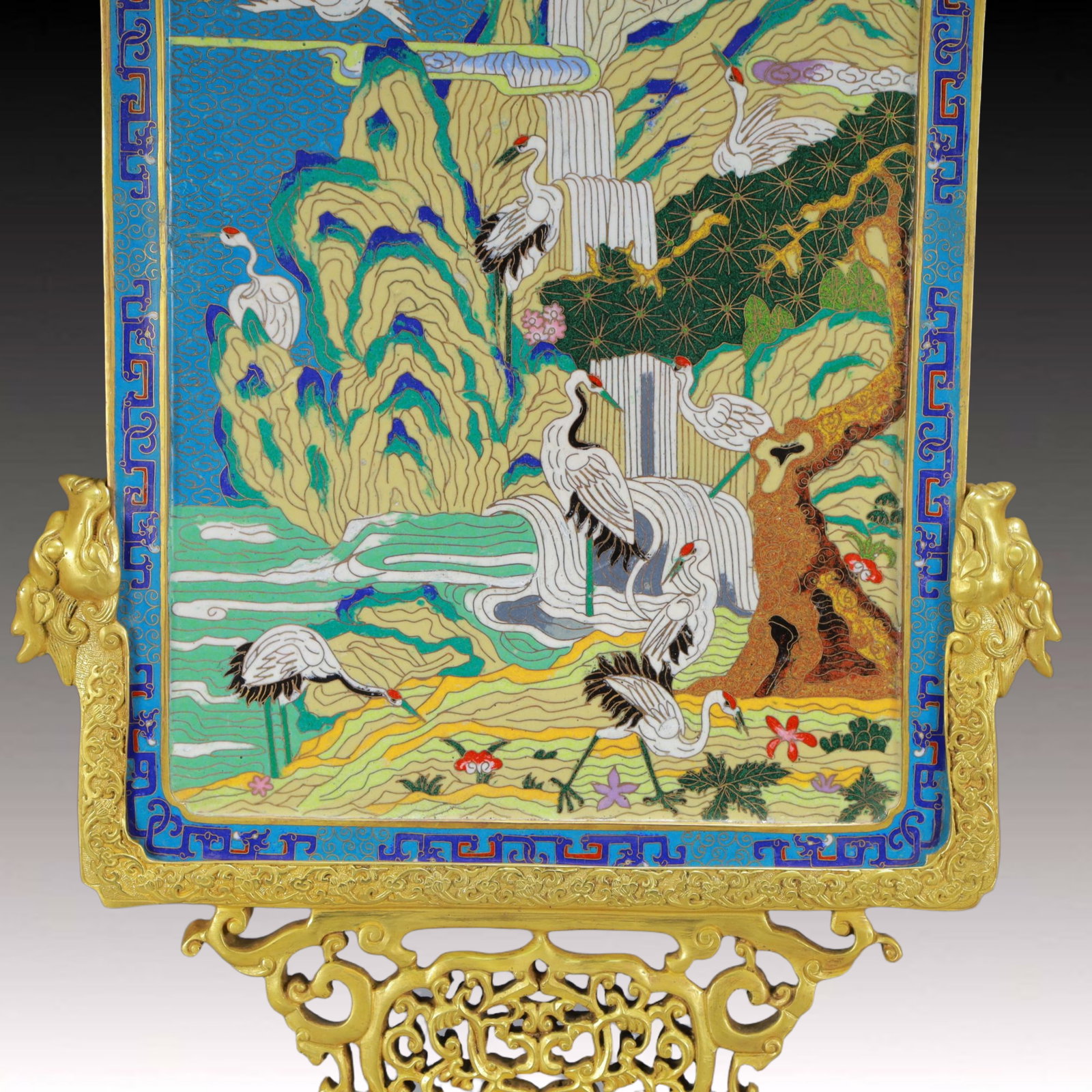 A Rare Cloisonne Pine and Crane Pattern Table Screen - 4