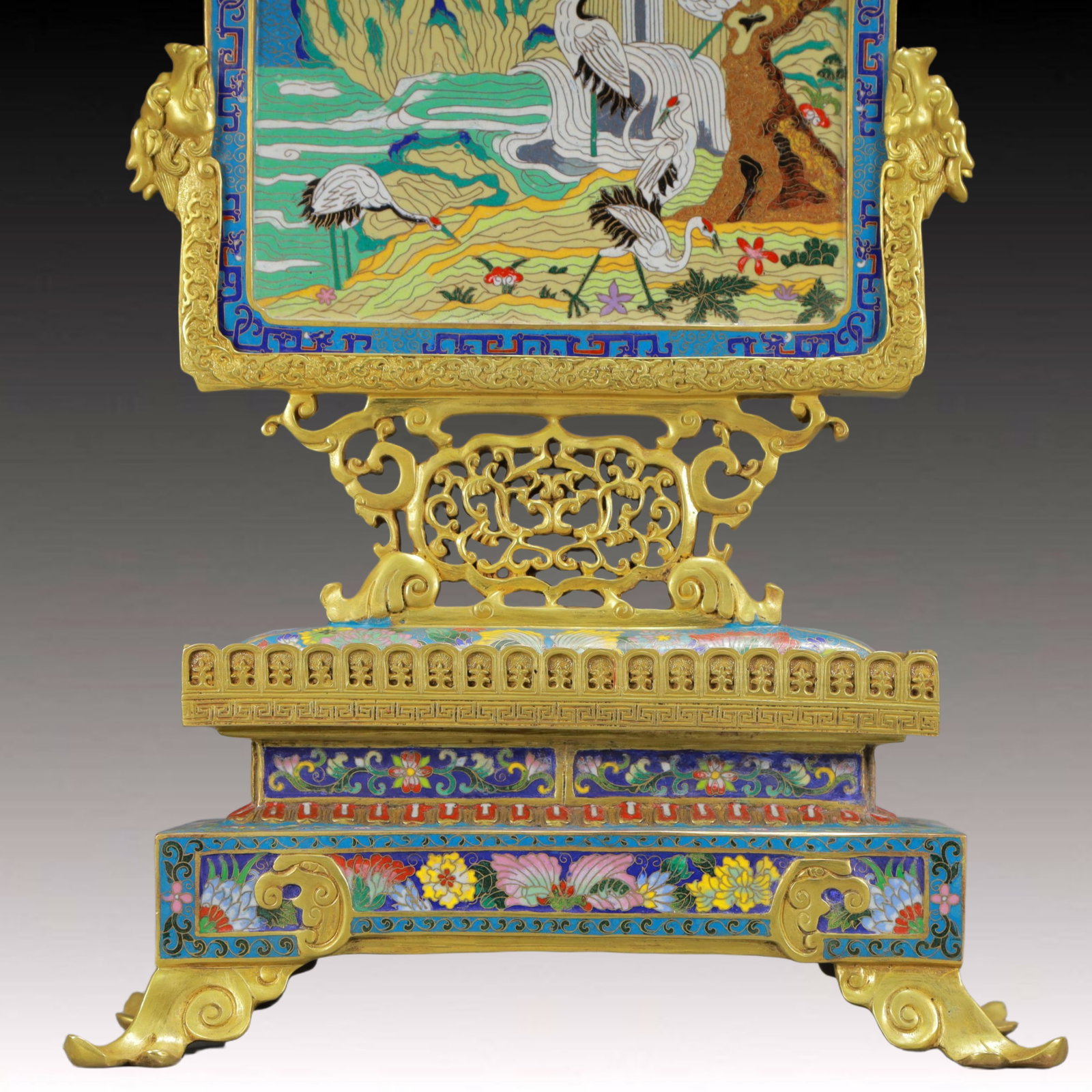 A Rare Cloisonne Pine and Crane Pattern Table Screen - 5