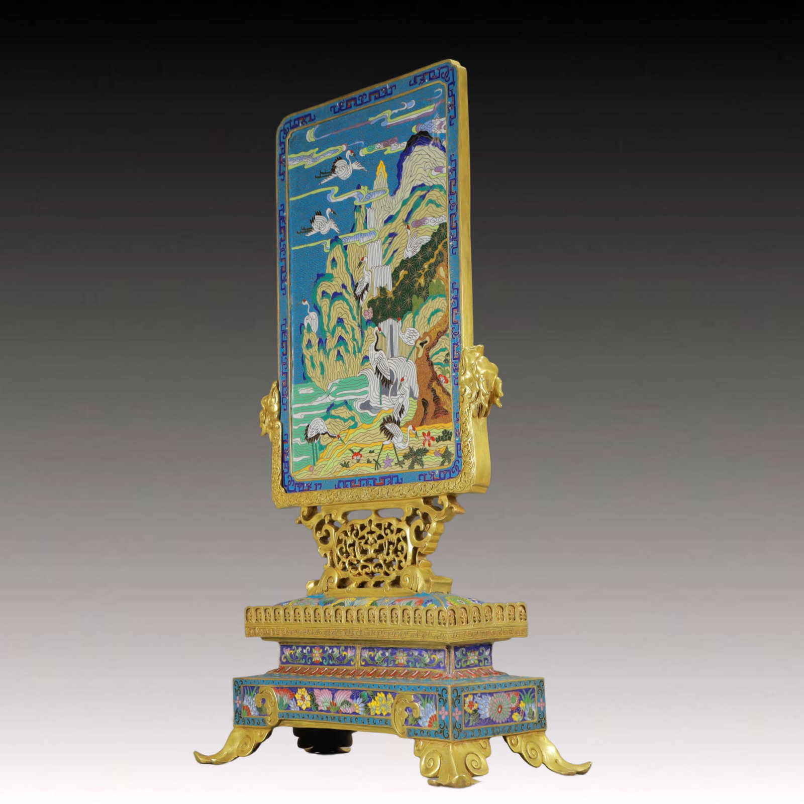 A Rare Cloisonne Pine and Crane Pattern Table Screen - 6