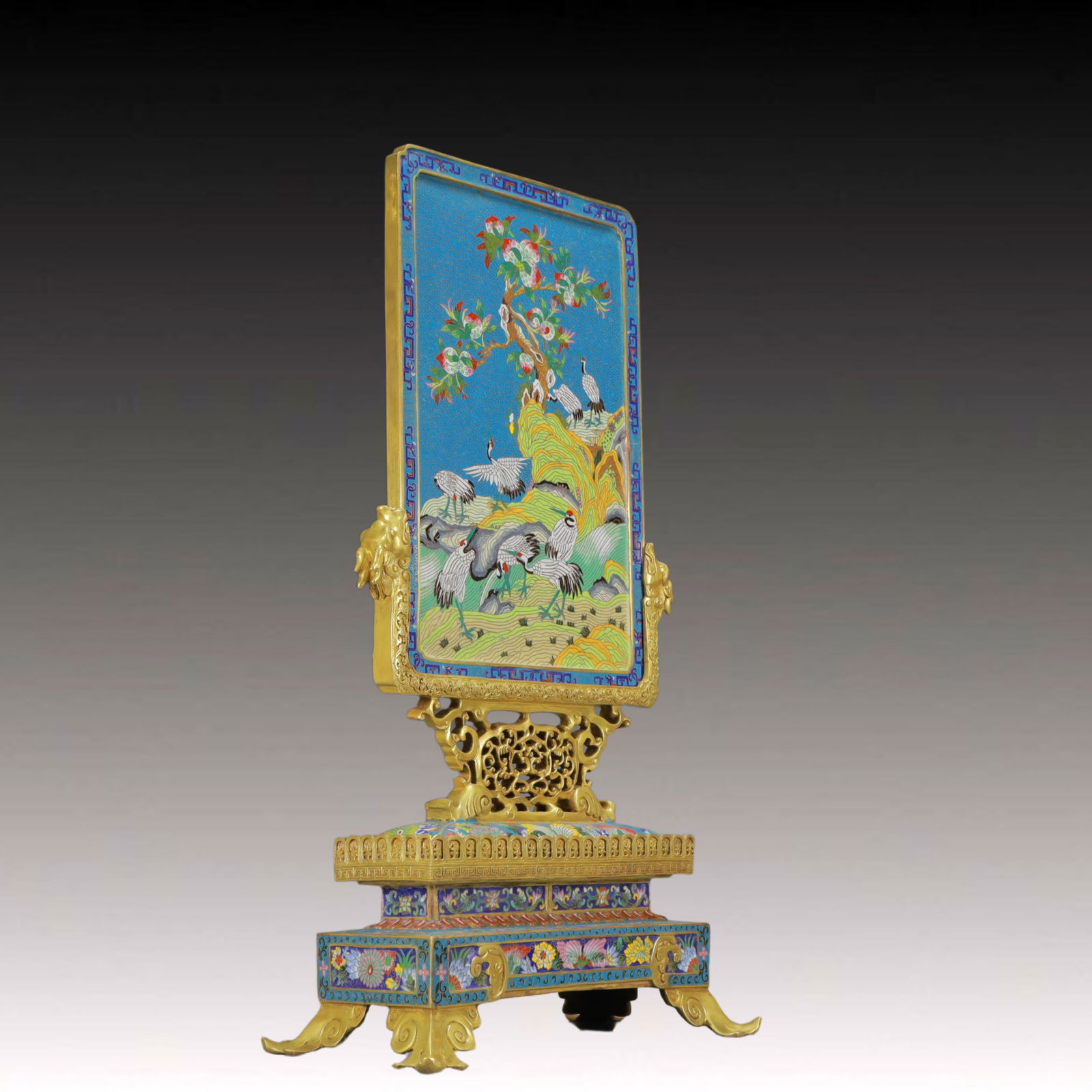 A Rare Cloisonne Pine and Crane Pattern Table Screen - 7