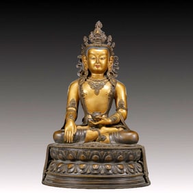 A Solemn Gilt Bronze Statue of Sakyamuni