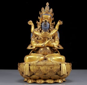 A Solemn Gilt Bronze Inlaid Gems Buddha Statue