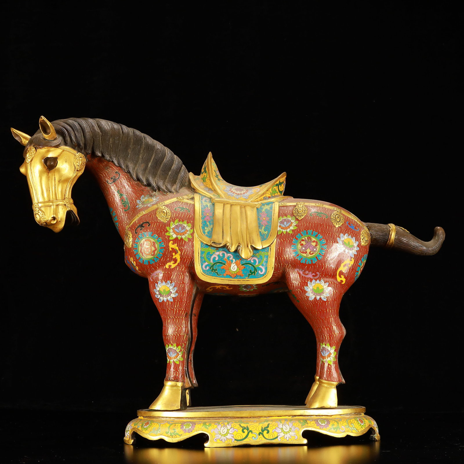 A Huge Cloisonne Lotus Pattern Horse Ornament: A Huge Cloisonne Lotus Pattern Horse Ornament,(A type of enamelware with metal wires separating colored glaze, originating in China),Qing Dynasty,China,Qianlong Four-character