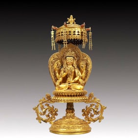 A Solemn Gilt Bronze Six-arms Statue of Avalokitesvara