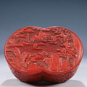 An Exquisite Carved Red Lacquer Landscape and Figure Pattern Cover Box