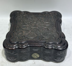 An Exquisite Zitanwood Auspicious Cloud and Dragon Pattern Box,With Poem