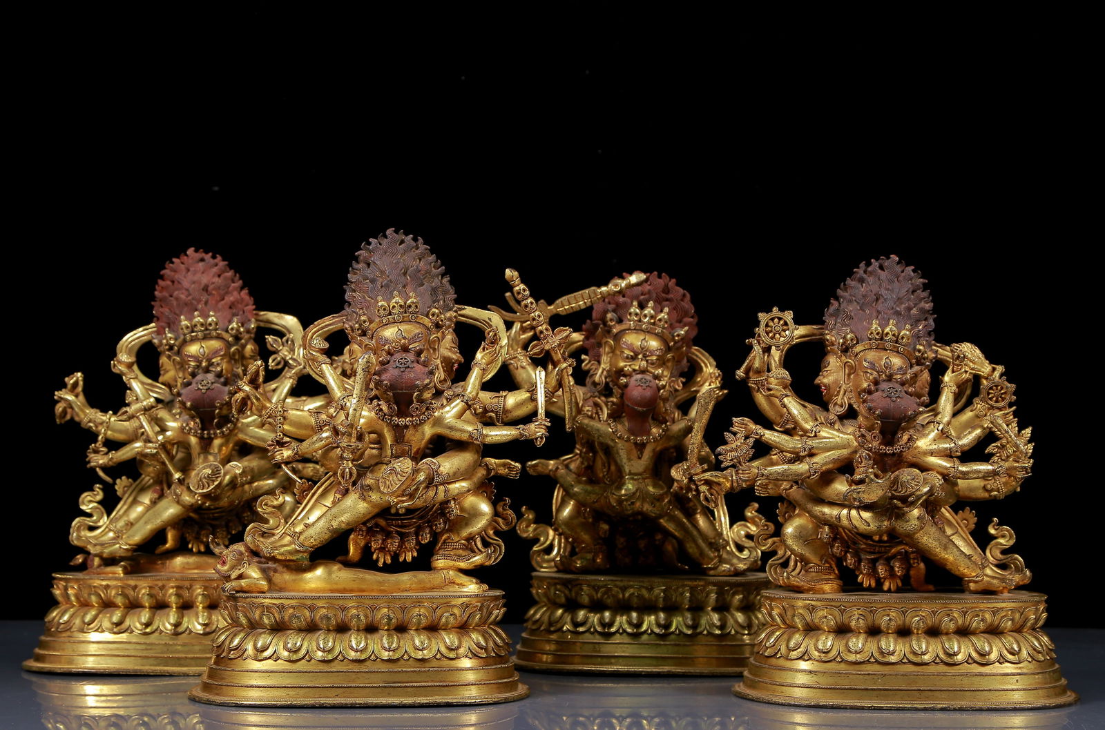 A Set of Solemn Gilt Bronze Statue of Vajra: A Set of Solemn Gilt Bronze Statue of Vajra, Ming Dynasty, China,Size:7.9inx5.5inx10.6in,Weight:15500g 一组铜鎏金金刚像，明代