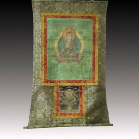 A Rare Brocade Painted Color Statue of Sakyamuni Tangka