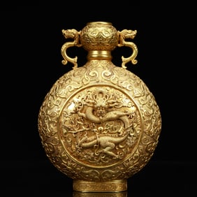 An Exquisite Gilt Bronze Dragon Pattern Dragon-Ears Pot