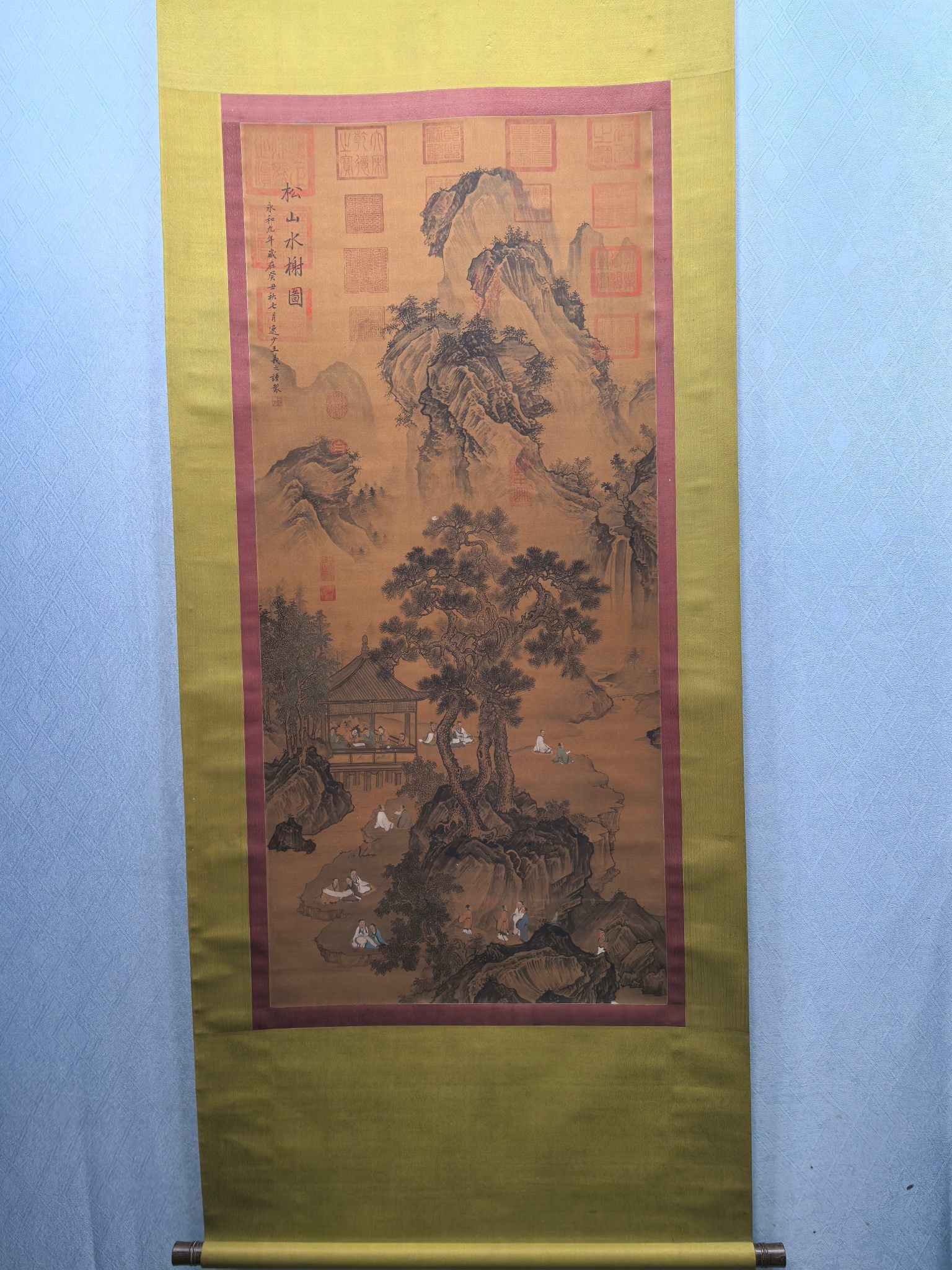 A Chinese Vertical Scroll Ink Painting of Landscape and Figure on Silk,Wang Xizhi (1 of 9)