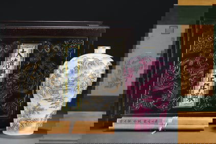 A Rare Iron-Red Glazed Painted Gold Landscape and Figure Pattern Vase,With Vertical Scroll Painting