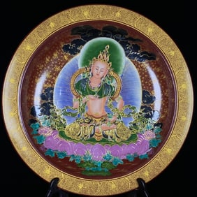 A Huge Enamel Painted Gold Buddha Pattern Plate