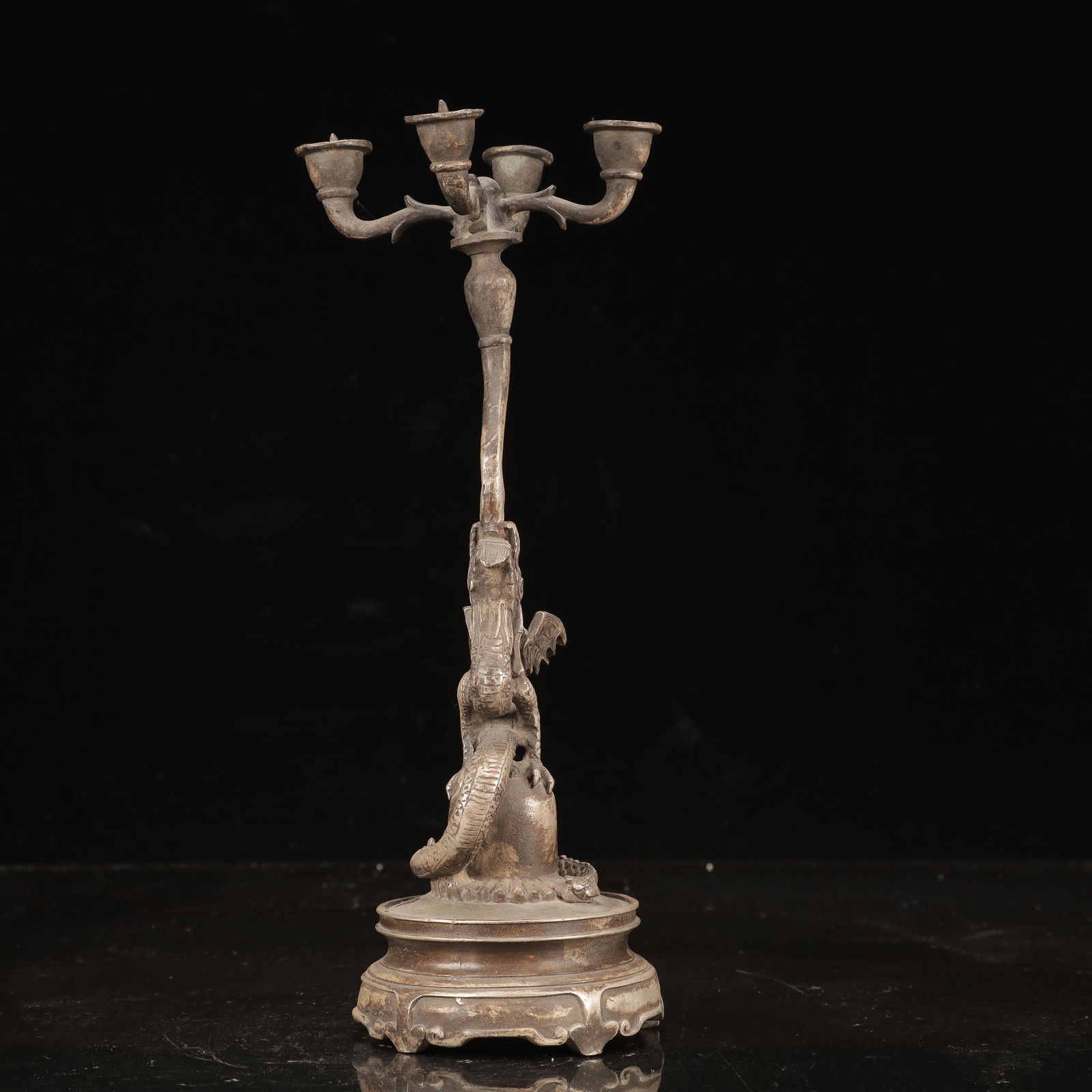 An Exquisite Silver Dragon Pattern Candlestick - 6