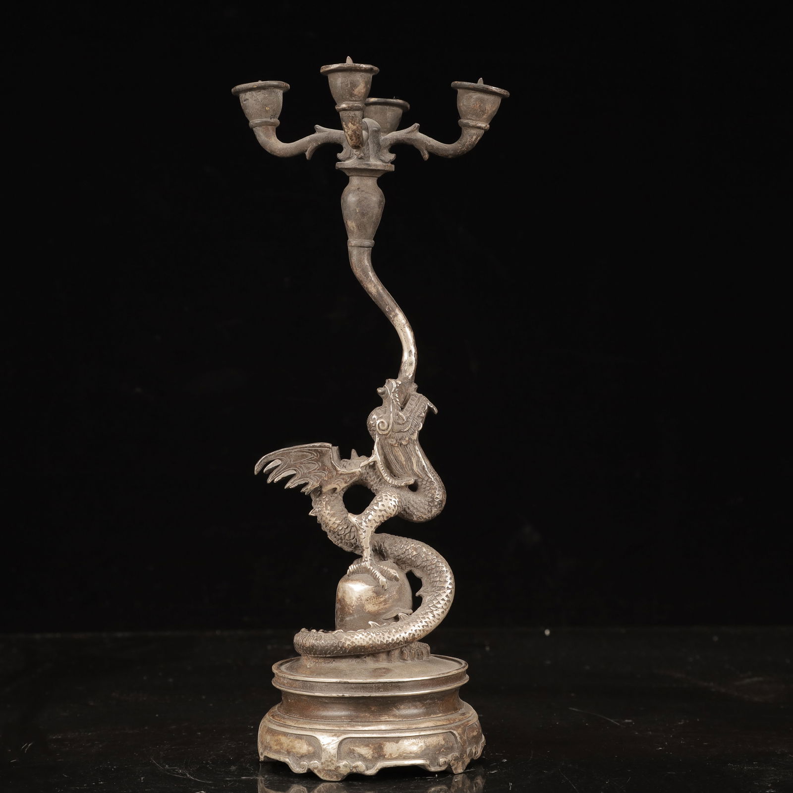 An Exquisite Silver Dragon Pattern Candlestick - 8