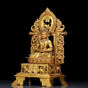 A Rare Gilt Bronze Inlaid Turquoise Statue of Amitayus